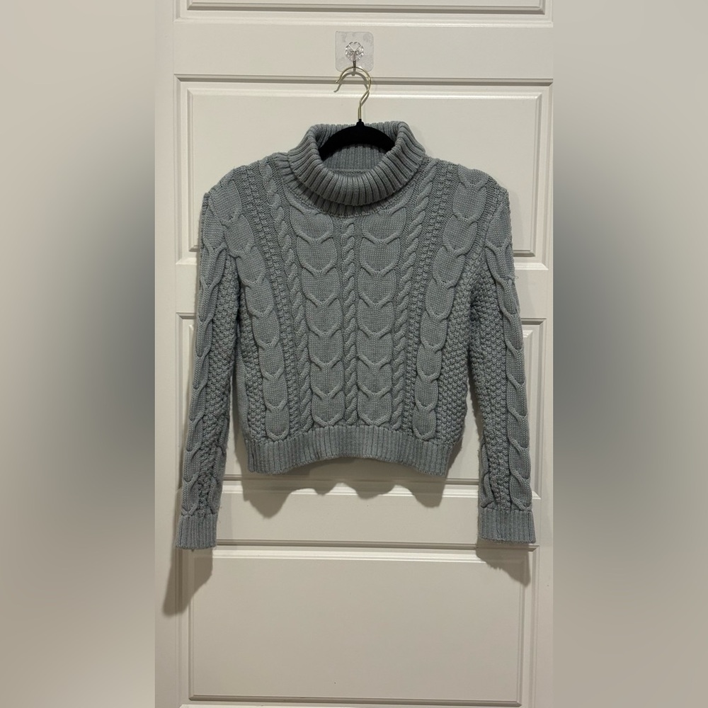 Gray Cable Knit Turtleneck Sweater